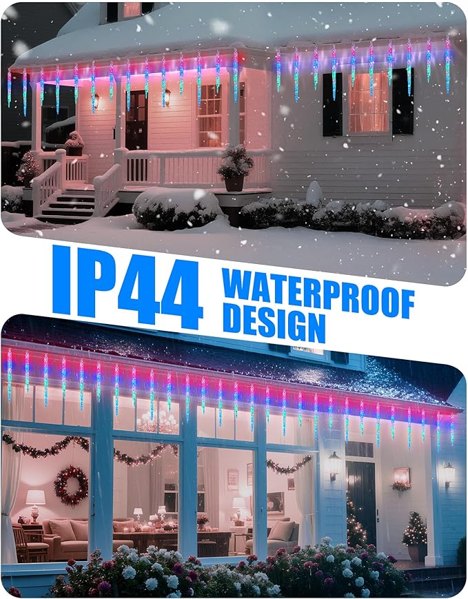 Minetom Icicle Lights Outdoor with Clips, 2 Pack Total 40ft 200 LED 40 Tubes Twinkling String Lights, Connectable Hanging Ice Shape Christmas Lights Plug in for Eave Holiday Outdoor, Multicolor
