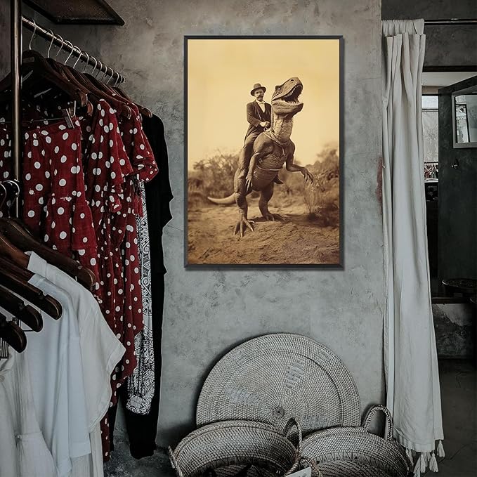 Generic Goth Decor Antiqued Wicca Art Poster Dark Academy Dinosaur And Cowboy Canvas Wall Art Horror Posters Spooky Indoor Art Family Bedroom Office Space Decor 16X24inch Aluminum Framed