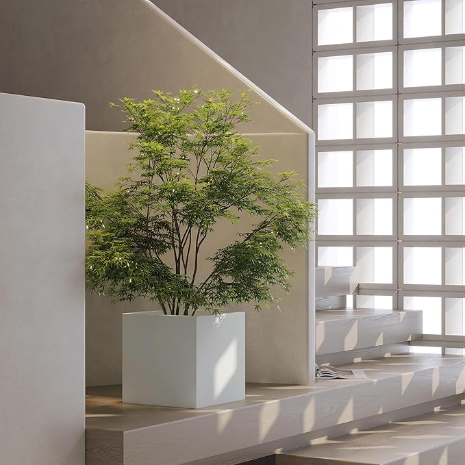 White Outdoor Planter Square Steel Planters Galvanized Steel Planter Box Indoor Metal Large Planters Cube Heavy Duty Flower Pot 20 Inch Modern Commercial Residential for Trees Patio Deck Yard Garden