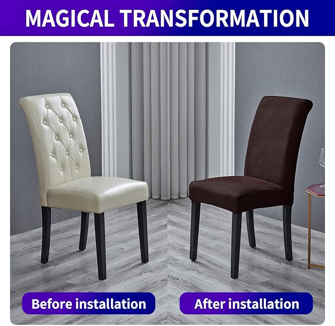 Howhic Stretch Chair Covers for Dining Room Set of 4, Removable Washable Dining Room Chair Covers, Dining Chair Slipcovers Seat Protector, Great Home Decor and Banquet Upholstery (Chocolate, 4 Pack)