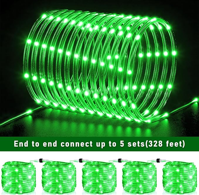 Rope Lights Outdoor, 66FT 200 LED String Lights for Outside Waterproof with 8 Modes, Plug in Connectable Rope Lights for Indoor, Fence, Patio, Garden, Trampoline, Deck, Pool Decorations - Green