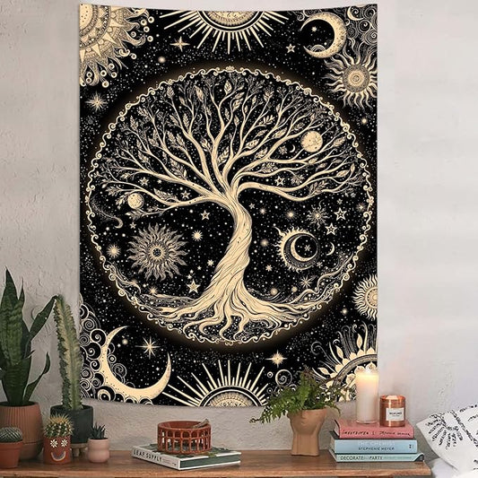 Lunerfex Tree of Life Tapestry Starry Sky Wall Tapestry, Vintage Tapestries for Bedroom Ceiling Tapestries Wall Hanging for Bedroom Living Room Decor Tree-3 36"x48"