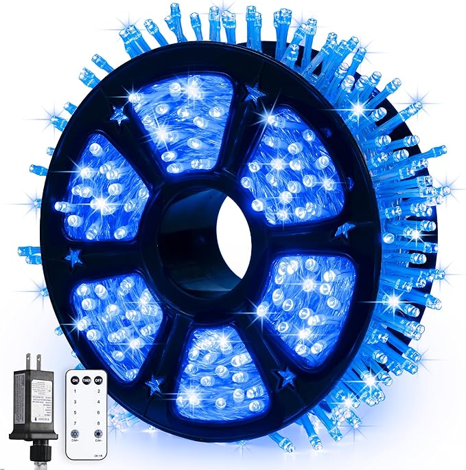 JMEXSUSS 600 Blue LED Halloween Lights Outdoor Waterproof 168ft Blue String Tree Lights Indoor Plug in 8 Modes for Bedroom Fireplace Halloween Party Xmas Christmas Decorations