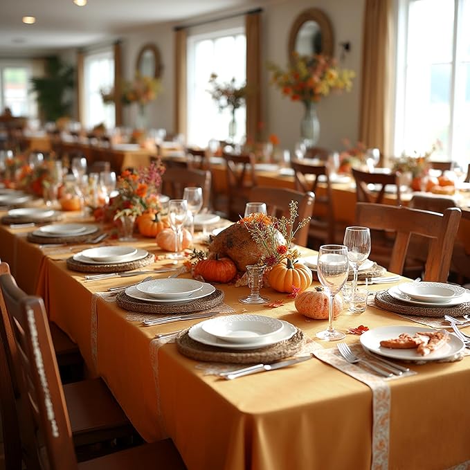 sancua 6 Pack Tablecloths Rectangular 60x102 Inch, Thanksgiving Table Cloths Rectangle for 6 Foot Tables - Stain and Wrinkle Resistant Washable Polyester Table Cover for Fall, Dining, Parties Bronze