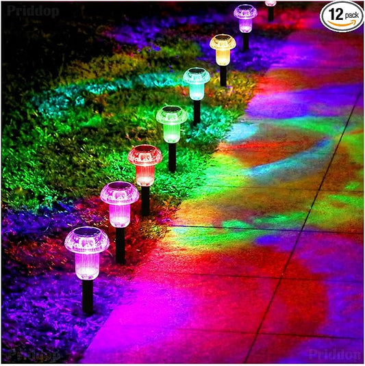 Solar Lights Outdoor Pathway Waterproof 12 Pack Color Changing LED Acrylic Mushroom Decorative Garden Lights for Yard Landscape Patio Outside Christmas Decorations