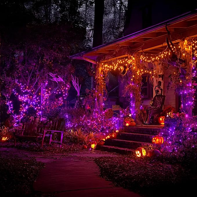 Dazzle Bright Outdoor Halloween String Lights, 1000 LED 328 FT Plug in Fairy Light with Remote Control 8 Modes & Timer, Waterproof Decoration for Home Garden Yard Wedding, Purple and Orange