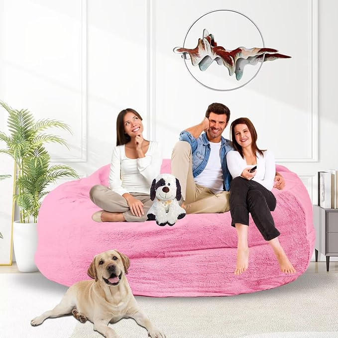Bean Bag Chair for Adults 5FT,Soft Removable Cover for Teens/Girls Bedroom,Fluffy Giant Round Floor Beanbag Lounger Chairs (No Filler,Pink)