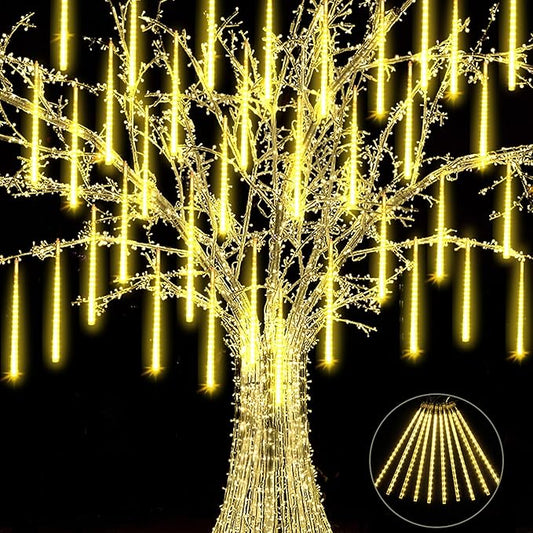 Christmas Meteor Shower Rain Lights, 10 Tube 12 Inch 240 LEDs Icicle Outdoor Raindrop for Xmas Halloween Wedding Party Tree Holiday Decoration, Warm White