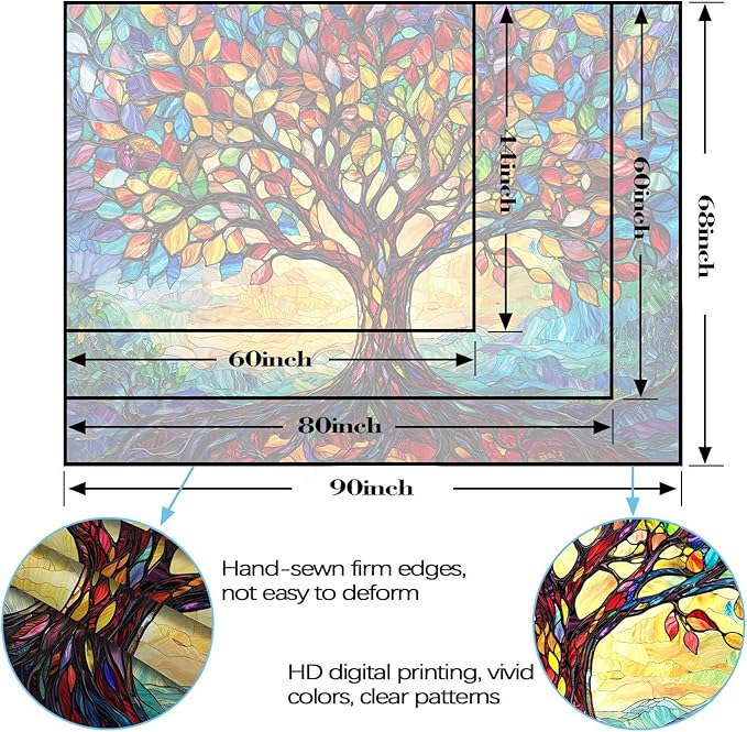 Lunerfex Tree of Life Tapestry Stained Glass Tapestry Wall Decor Tapestries for Bedroom Art Tapestries Wall Hanging for Bedroom Living Room Glass-Tree-01 60"x80"