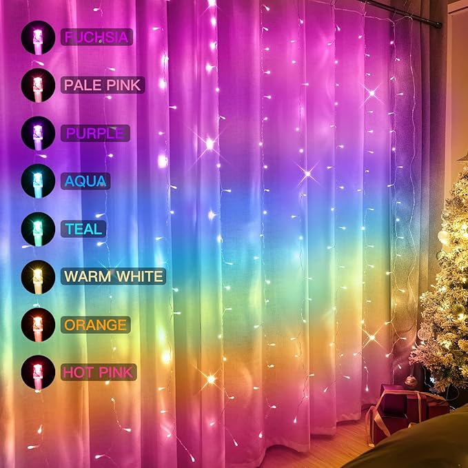 suddus Curtain Lights for Bedroom, 192 Led 8.3ft x 5.25ft Hanging String Lights Outdoor, Fairy Curtain Lights for Backdrop, Window, Wall, Wedding, Party, Garden, Porch, Birthday Decor Multicolor