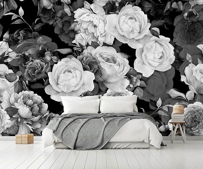 AFZEVEB-Dark Peony Wallpaper Watercolor Rose Wall murals for Bedroom 114"x74" (Not Peel and Stick)