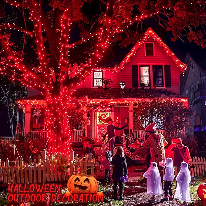 JMEXSUSS 600 LED Red Halloween Lights Outdoor Indoor, 168Ft Red Christmas String Lights Plug in Clear Wire, Light for Halloween Tree Outside Room Christmas Party Decorations