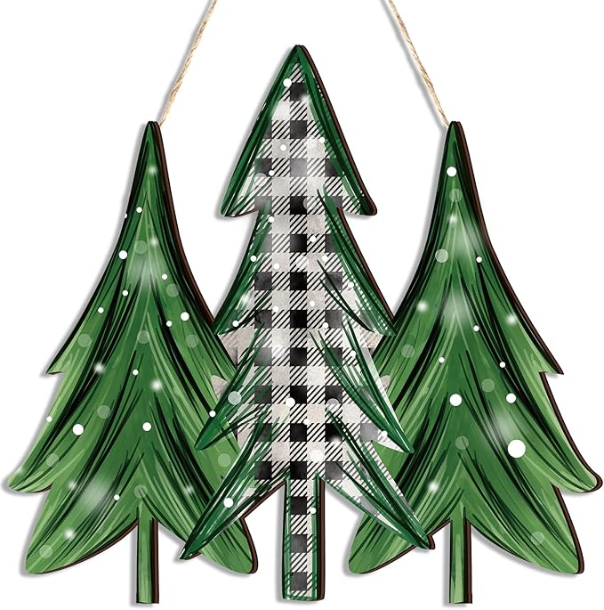 Boao Christmas Tree Wooden Decoration Welcome Door Sign Wooden Hanging Sign Winter Christmas Door Hanger Farmhouse Winter Xmas Home Wall Front Porch Decoration