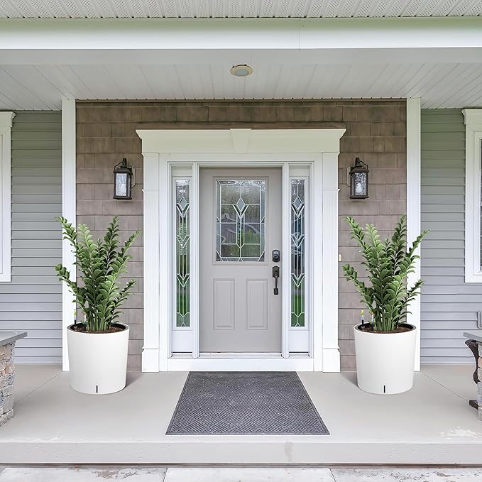 Tall Round Planter Set of 2, 19.5‘’ H x 19.9" Dia Large Planters for Indoor Plants with Built-in Drainage and a Water Level Monitor and Wheels for Patio, Porch, Living Room, or Home Office, White