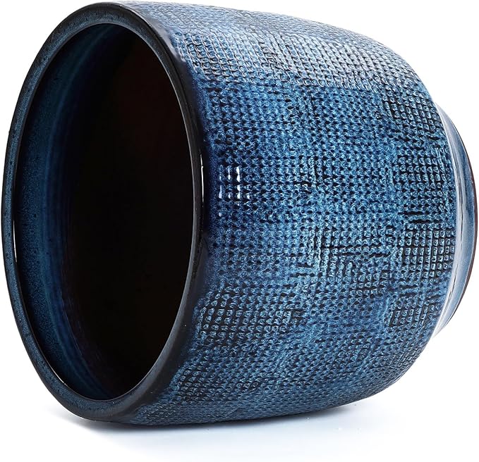 LuxenHome 15.5-Inch Dia Ceramic Planters, Large Outdoor Indoor Plant Pots with Drainage Hole and Rubber Plug, Modern Ocean Blue Glazed Round Flower Pot Planters for Home Garden Patio