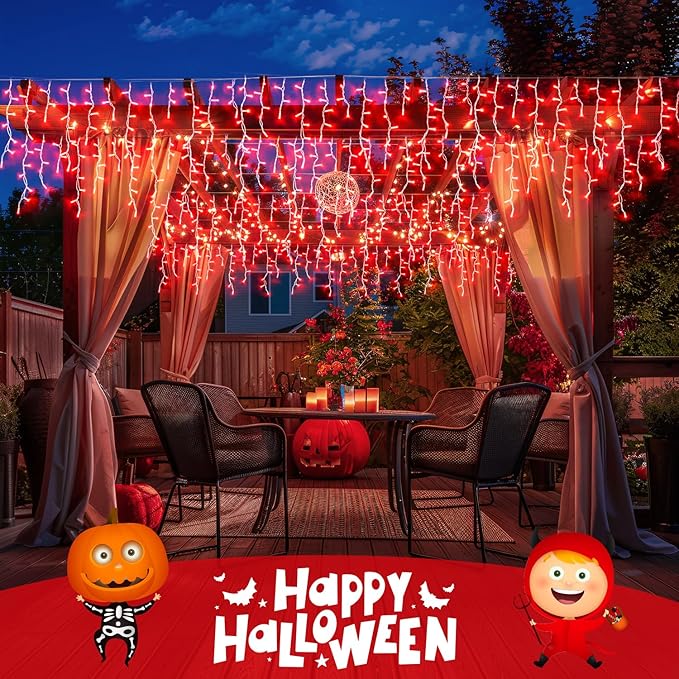 JMEXSUSS 400 LED Red Icicle Lights for Halloween Decor, Connectable Red Halloween Lights Indoor Outdoor with Remote, Christmas Light for Room Fireplace Christmas Decorations