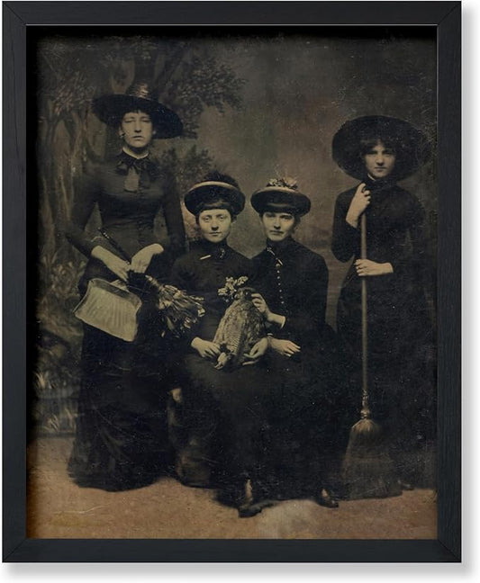 Poster Master Vintage Photograph Poster - Retro Halloween Print - Gift for Artist, Friend - Four Witches Wearing Robes, Sabbath, Coven, Sorcery - Wall Decor for Home, Office, 24x32 Unframed Wall Art