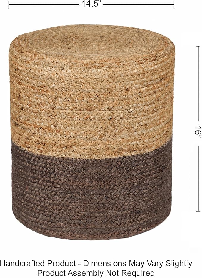 REDEARTH · Cylindrical Pouf Foot Stool Ottoman - Jute Braided Pouffe Poof Accent Sitting Footrest for The Living Room, Bedroom, Nursery, Patio, Lounge - Set of 2 (14.5”x14.5”x16”; Natural Acorn)