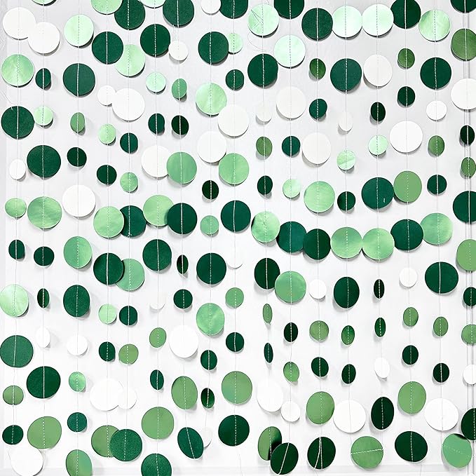 46 Ft Sage Green Party Decorations Metallic Sage Green White Polka Dots Garlands Hanging Paper Circle Dots Streamer for Birthday Baby Shower Engagement Graduation Wedding Party Decorations Supplies
