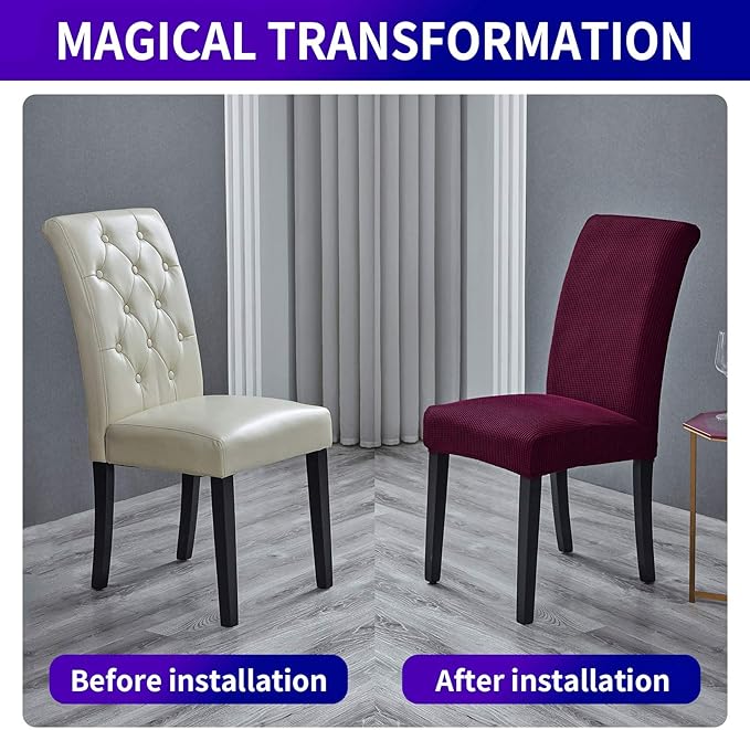 Howhic Stretch Chair Covers for Dining Room Set of 2, Removable Washable Dining Room Chair Covers, Dining Chair Slipcovers Seat Protector, Great for Home Upholstery and Banquet (Burgundy, 2 Pack)