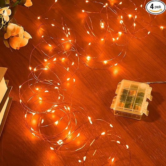 4 Pack 32.8 Ft. Battery Operated Outdoor String Lights with Remote & Timer, LED Orange Fairy Lights, Waterproof Twinkle Lights for Bedroom, Dorm, Mason Jar, Wedding, Party, Christmas
