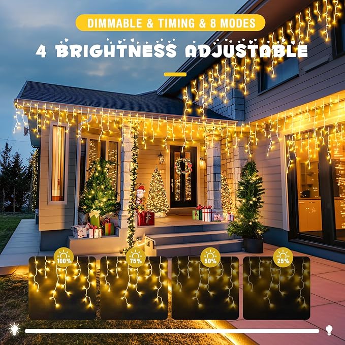 JMEXSUSS 38.8FT Icicle Lights for Outside, 400 LED Icicle Christmas Light Outdoor Indoor Plug in, Warm White String Lights for Christmas House Patio Party Fireplace Holiday Decorations