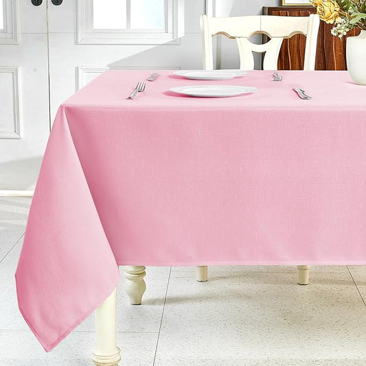 IVAPUPU Textured Linen Table Cloth for Rectangle Table - Pink Tablecloths Rectangular Waterproof Wrinkle Free Wipeable Dining Table Cover for Spring Wedding Birthday Kitchen Decor, 60 x 104 Inch