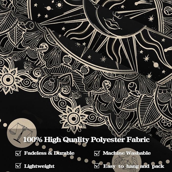 Lunerfex Sun and Moon Mandala Tapestry Boho Tapestry for Bedroom Black and White Tapestries Wall Hanging Living Room Wall Art and Home Decor 60x80