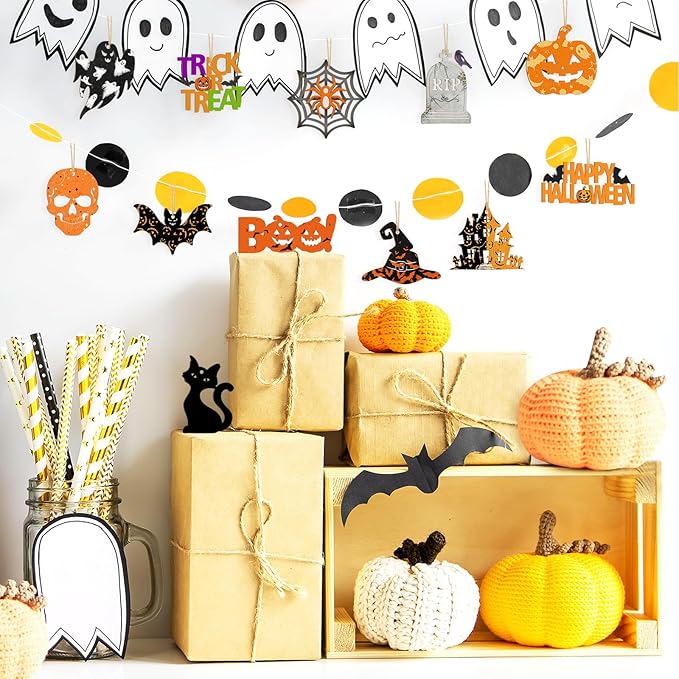 36PCS Wooden Halloween Ornaments to Paint Fall Decorations, 12 Styles DIY Blank Autumn Unfinished Wood Skull Pumpkin Ghost Bat Boo Trick or Treat Halloween Cutouts Ornament for Crafts Party Hanging