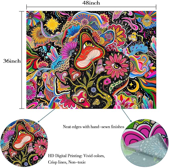 Lunerfex Mushroom Tapestry Pink Flowers Tapestry for Bedroom Aesthetic Tapestries Floral Tapestries Wall Hanging for Bedroom and Living Room Decor Pink Flowers 36×48 Inches