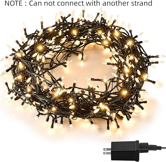 One Strand 170FT 500 LED String Lights Outdoor Indoor,Warm White Christmas Light Green Wire, Non Connectable Plug in Christmas Tree Lights for Big Space Home Decor