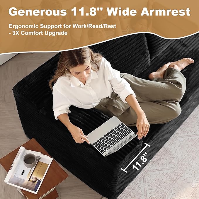 136" Sectional Couches for Living Room Modern Modular Sofa with L-Shape Couchs Upholstered Boneless Couch Deep Seat Sectional Couch with Chaise (Black, Right Facing Chaise+3Seaters+Ottoman)