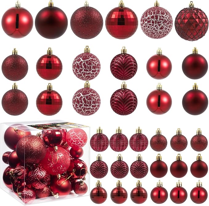 LANGXUN 36pcs Wine Red Christmas Tree Decorations Balls, Bolas De Navidad, 2025 Christmas Decor, Indoor Outdoor Shatterproof Christmas Ornaments, Xmars Party Wedding Suppiles