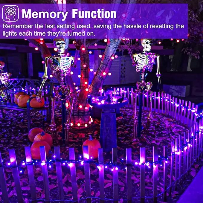 Purple Halloween Lights Outdoor, 100FT 300 LED Halloween String Lights with 8 Modes Waterproof, Plug in Green Wire Twinkle Tree Light for Indoor House Patio Garden Party Decorations