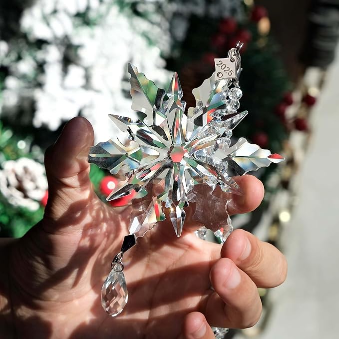 2025 Annual Christmas Ornaments Crystal Snowflake Star - Christmas Tree Ornaments Pendant Sun Catcher Home Hanging Decor (2025 White Crystal 3 Layers)