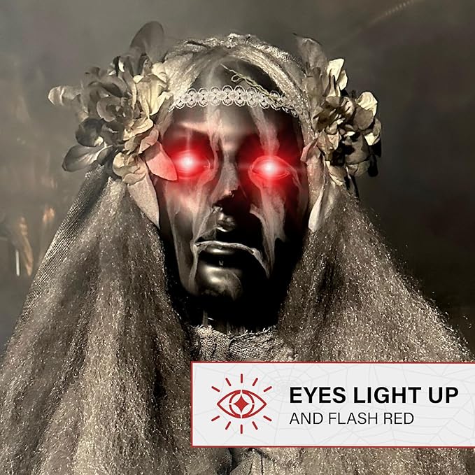 Haunted Hill Farm Lifesize Animatronic Scary Haunted Lady Statue with Touch Activated Lights and Sound, Battery-Operated Indoor or Covered Outdoor Halloween Decoration