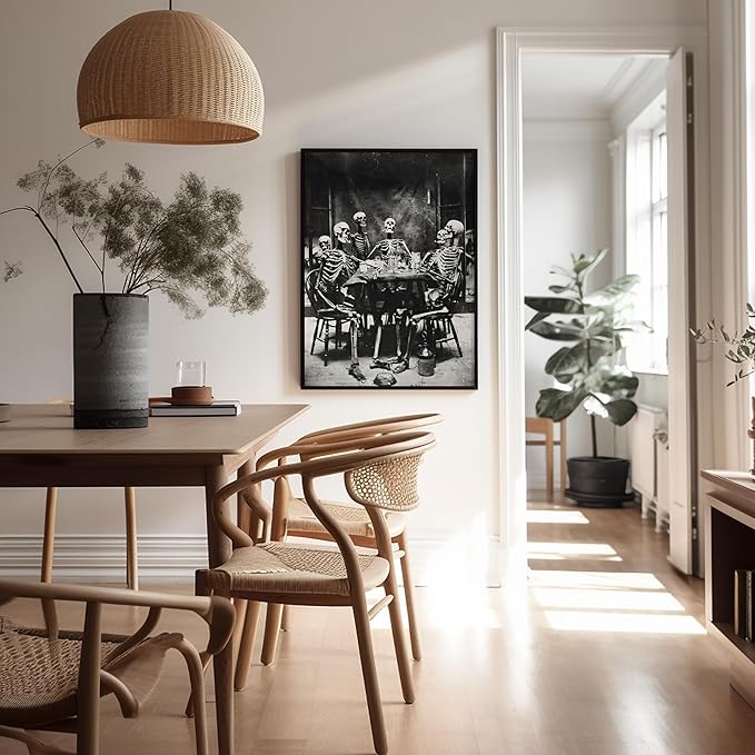 Poster Master Vintage Photograph Poster - Retro Daguerreotype Print - Gift for Artist, Friend - Skeletons Smoking at Table, Dinner Party, Goth - Wall Decor for Home, Dorm, 18x24 Unframed Wall Art