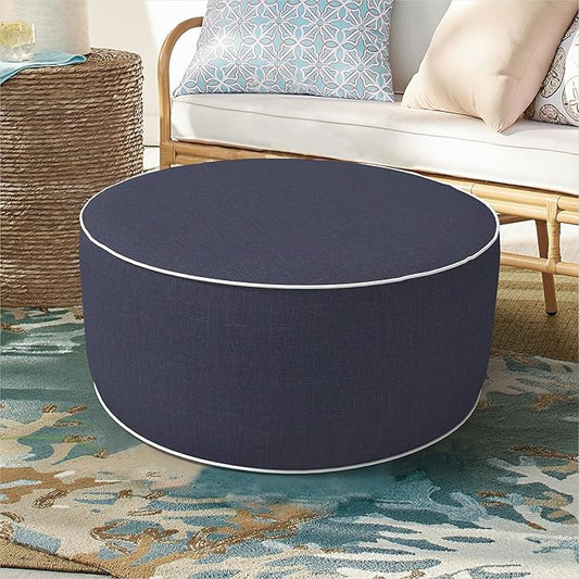 Inflatable Ottoman Stool D21 xH9 for Outdoor/Indoor Use, Water Repellent Patio Foot Rest Stool with Portable Handle,Round Pouf Ottoman Suitable for Garden,Deck and Camping - Textured Navy