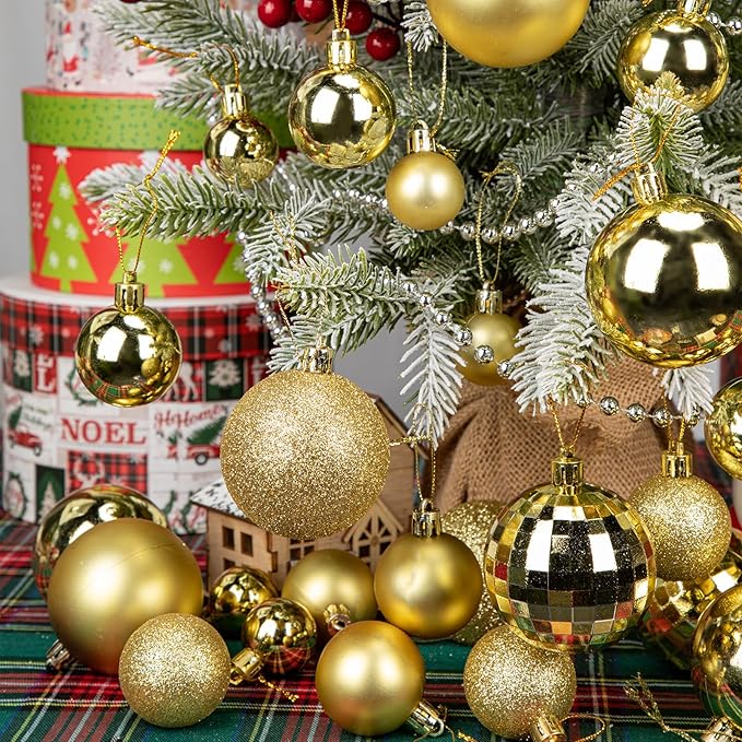 50pcs Gold Christmas Ball Ornaments Large Shatterproof Christmas Tree Decorations Xmas Tree Ornaments Balls with Hanging Loop for Xmas Wedding Holiday Party Wreath Home Decor