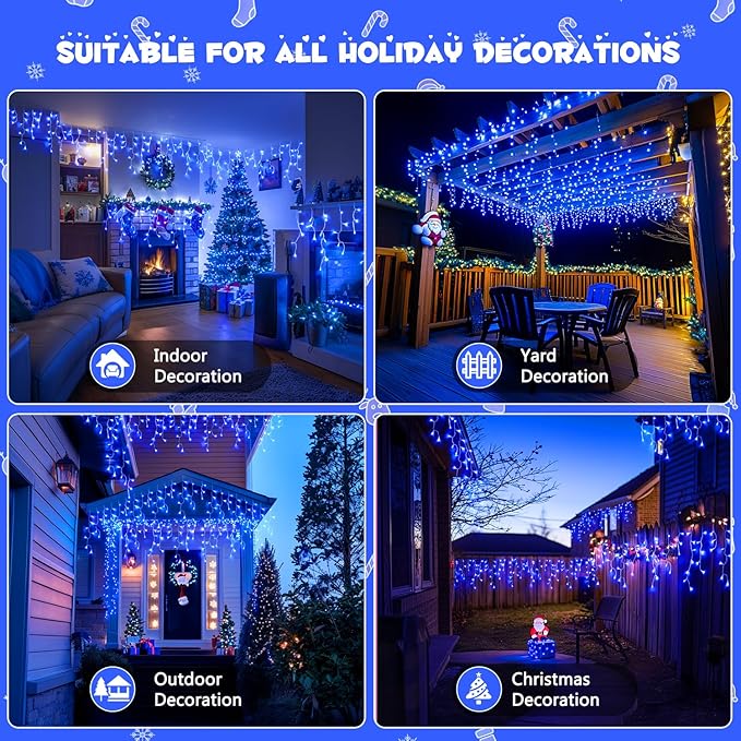 JMEXSUSS 800 LED Blue Icicle Christmas Lights Outdoor, Icicle Lights for Outside with 160 Drops, Blue Christmas String Lights Indoor Outdoor for Party Holiday Christmas Decoration