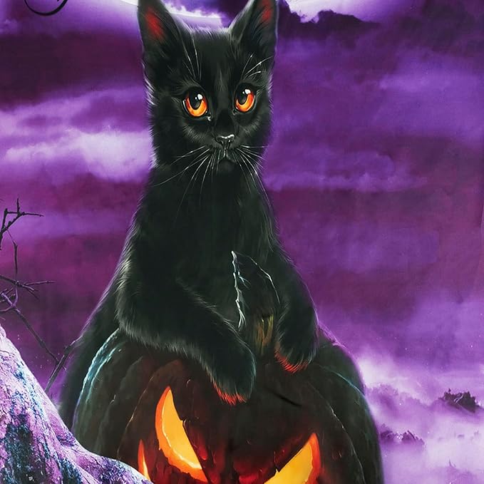 LB Halloween Tapestry Horror Witch Cat and Dead Tree Pumpkin Lights with Spooky Graveyard Tapestry Wall Hanging Purple Full Moon over Misty Forest Wall Decor for Bedroom Living Room Dorm 60x40 Inches