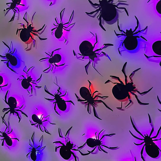 DR.DUDU 36 Pack Halloween Spider Wall Decor, 3D Window Stickers with Multi-Color LEDs, Removable Light up Spiders Wall Decals for Bathroom Home Door Party Indoor & Outdoor Decorations (Assorted Sizes)