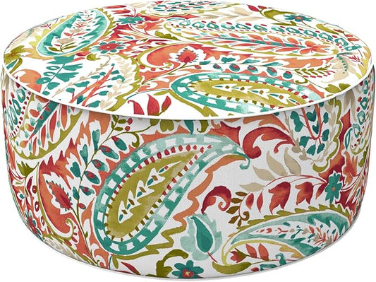 LVTXIII Inflatable Stool Ottoman Footrest with Handle, Decorative Fade-Resistant Foot Stool, Indoor or Outdoor Pouf for Home Patio Garden and Camping Use, D21 x W 21 x H9, Warm Paisley