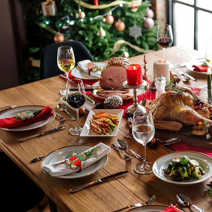 LemonRoad 12 Pcs Christmas Napkin Rings Bulk Xmas Chic Napkin Holder Rings Buckle for Holiday Birthday Party Anniversary Dinner Wedding Dining Table Decoration (Gingerbread,Silicone)