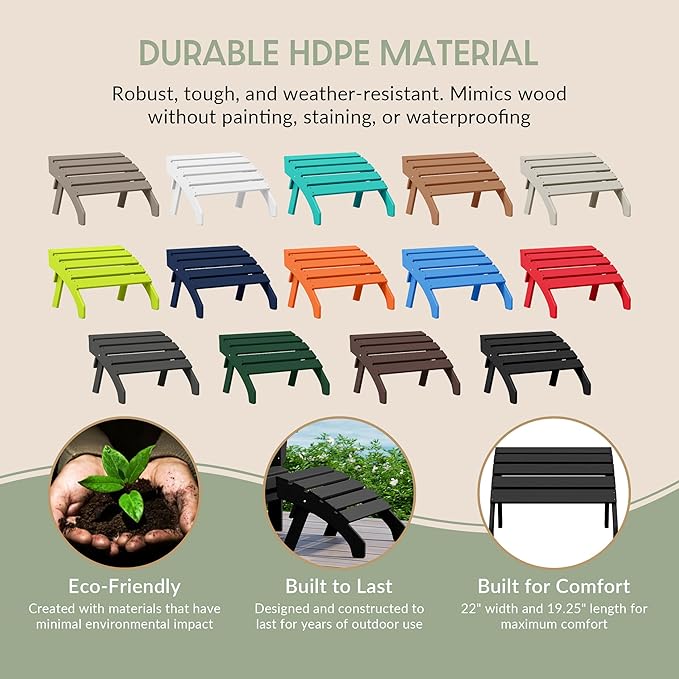 WestinTrends Dylan Outdoor Patio HDPE Adirondack Ottoman Footrest, Black