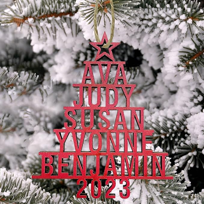 2025 Personalized Christmas Ornaments Family of 2/3/4/5/6/7/8,Custom Christmas Tree Ornaments Deorations with Names,Customized Xmas Ornaments Tree Deorations,Personalized Wooden Ornaments Gifts