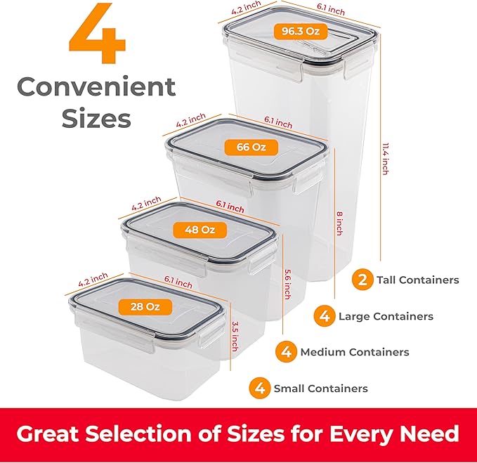 Airtight Food Storage Containers Set - 14 Piece Pantry Kitchen Organizers and Storage Set with Lids, Cabinet Organizing Canisters for Cereal, Flour, Sugar, Dry Foods - with Labels and Marker