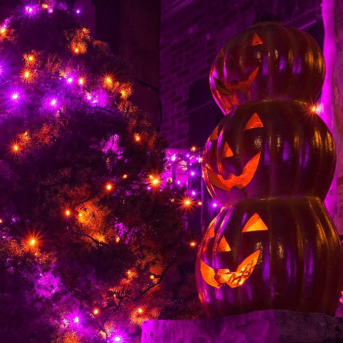 Dazzle Bright Purple and Orange Battery Operated 50 LED 16FT Waterproof Mini String Lights with 8 Modes - Indoor/Outdoor Halloween Decorations