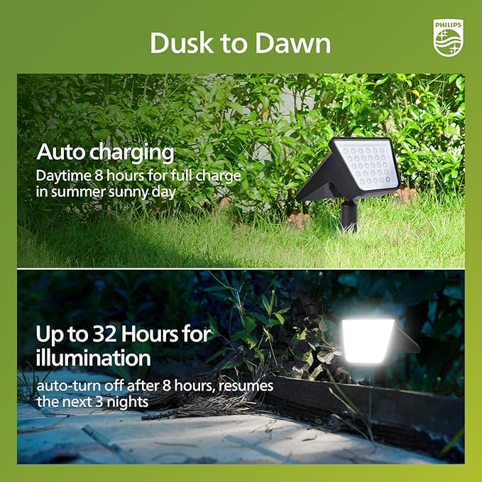 Philips 6 Packs Solar Spot Lights Outdoor Waterproof, 28 LED 7500K Solar Powered Landscape Pathway Lights, Dusk to Dawn Solar Spotlights for Garden, Yard, Lawn, Walkway, Driveway