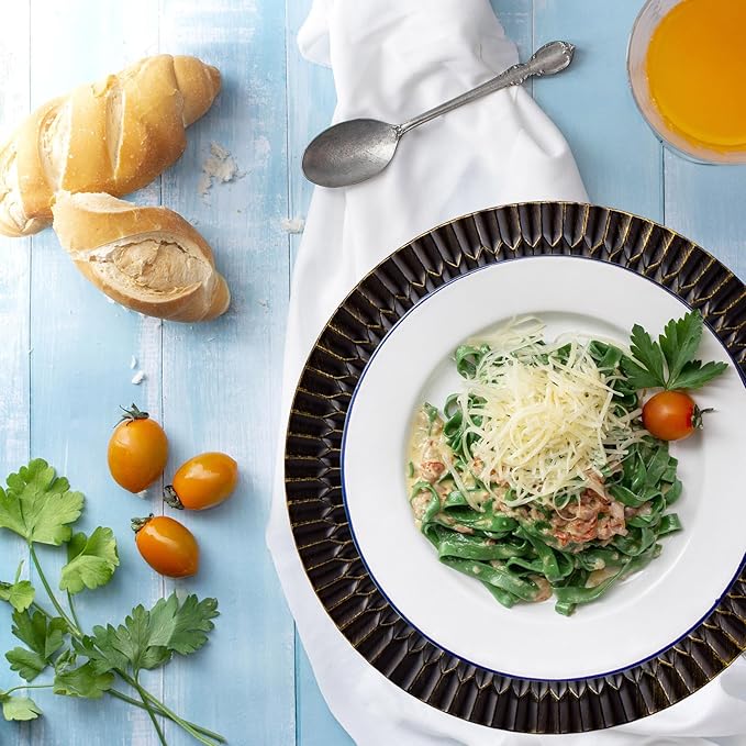 13" Black Chargers for Dinner Plates, Decorative Charger Plates, Plastic Charger & Service Plate 6 Pack Table Setting Bulk Wedding, Thanksgiving, Festival